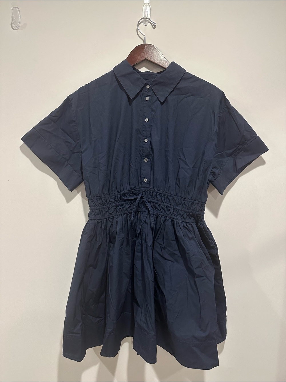 J. Crew Navy Short-Sleeve Mini Dress with Smocked Waist